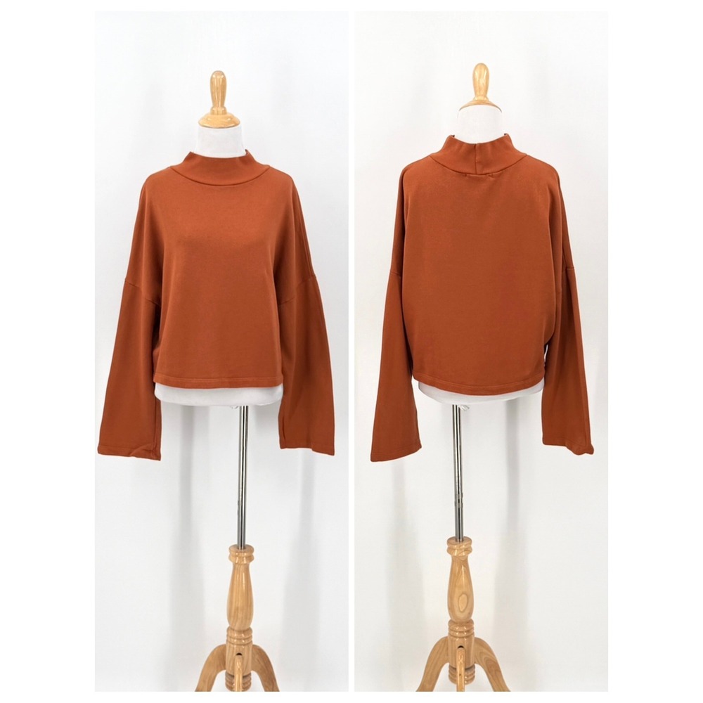 Filosofia Sweatshirt Women Extra Small Rust Orange Mock Neck Cropped Cotton
